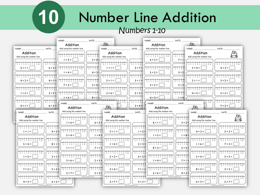 Number Line Addition Worksheets | Sums Up to 10 | Math Practice for Kindergarten and Preschool | Addition Facts | Homeschool Resources, WWF289