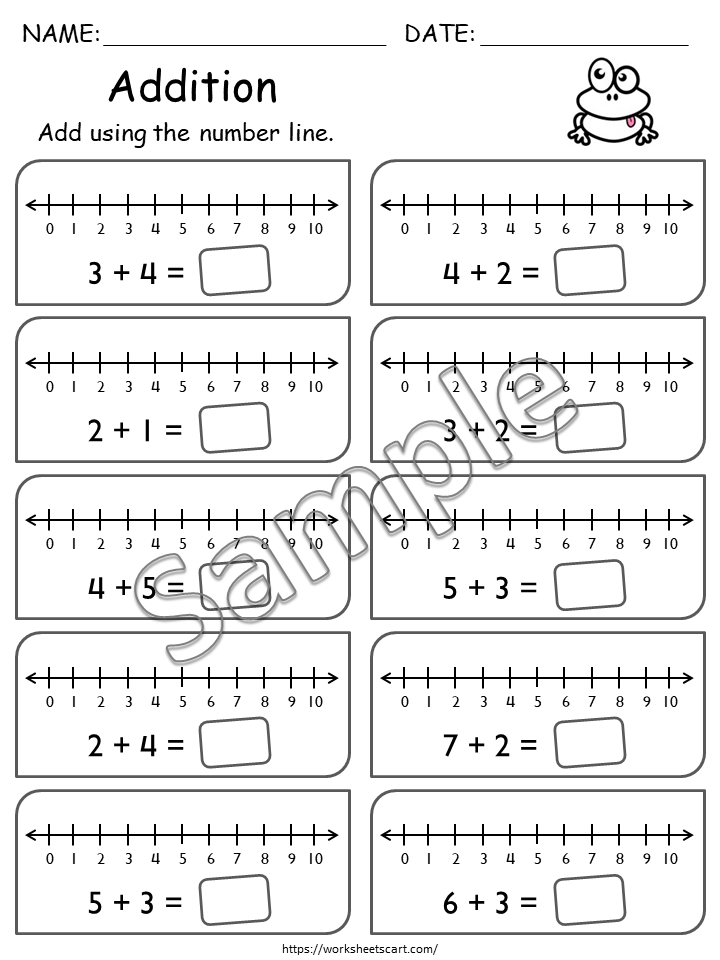 Number Line Addition Worksheets | Sums Up to 10 | Math Practice for Kindergarten and Preschool | Addition Facts | Homeschool Resources, WWF289