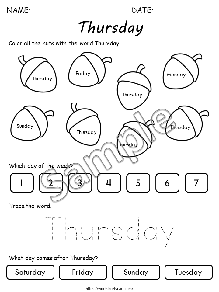 Days of the Week Worksheets for Kids Printable | Kindergarten & Preschool Learning Activities, WWF293