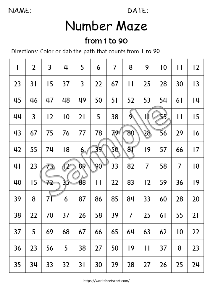 Number Mazes Worksheets 1–100 | Counting Maze Printable for Kindergarten & Preschool Math Activities, WWF297