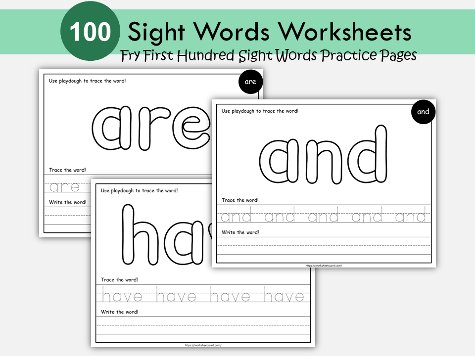 100 Printable Sight Words Worksheets, Fry First Hundred Sight Workbook, Kindergarten Playdough Mats, High Frequency Words, Ist, 2nd Grade, WWF301