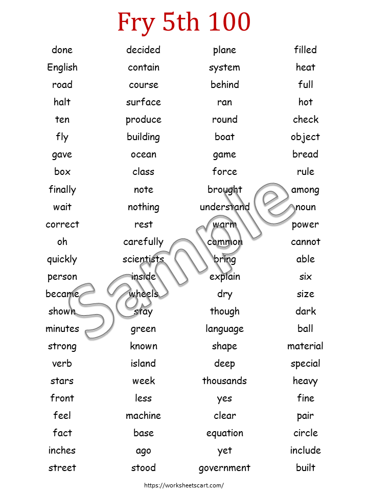 Fry Sight Words Printable | 1st to 10th Hundred | 1,000 High-Frequency Words Reading Resource, WWF305