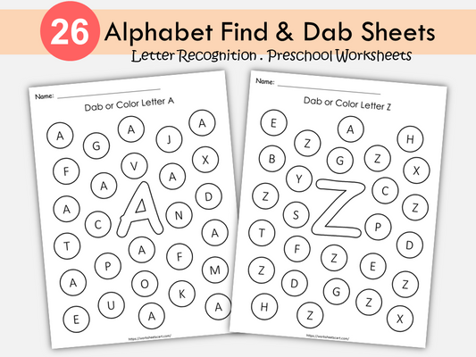 Find and Dab Alphabet Worksheets | Letter Hunt Bingo Marker Activity | A-Z Letter Recognition for Preschool and Kindergarten, WWF309