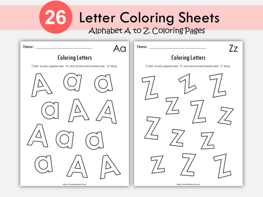 Alphabet Coloring Worksheets | Uppercase Red and Lowercase Blue Letter Activity | Preschool Kindergarten Literacy Printable | ABC Activity, WWF311