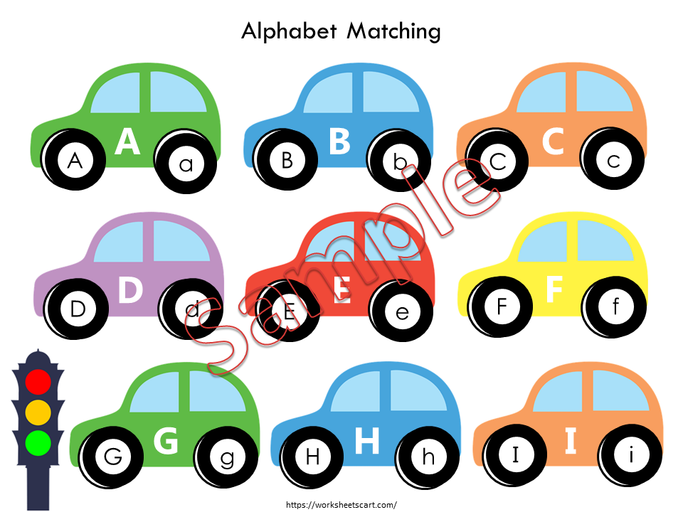 Alphabet Letter Matching Cars Printable – Uppercase & Lowercase ABC Recognition Activity for Preschool & Kindergarten, WWF314