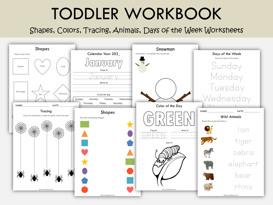 Toddler Educational Workbook Printable Preschool Worksheets Bundle | Tracing, Matching, Numbers, Letters & Shapes Activities, WWF315