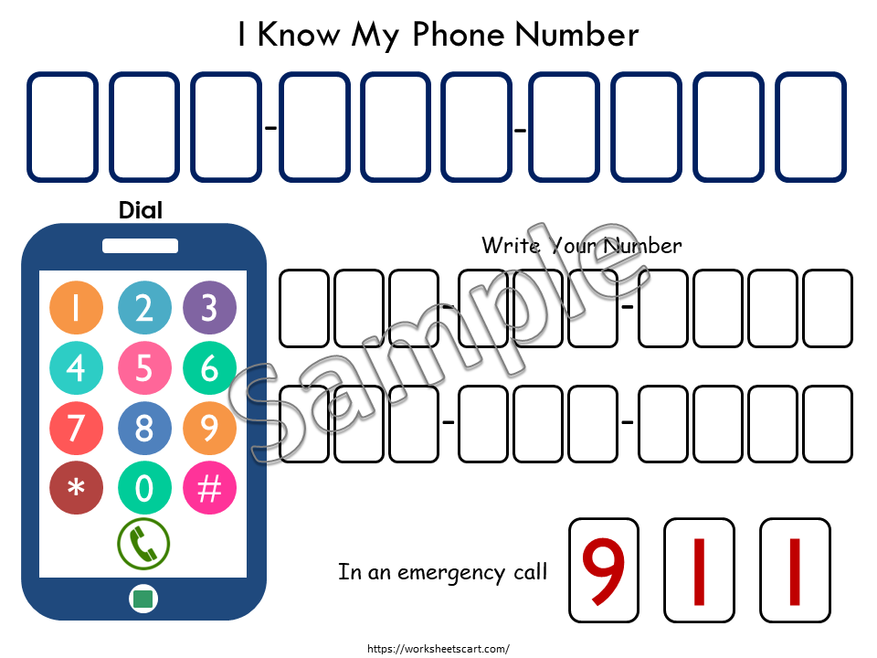 Life Skills Practice Sheets Printable, Toddler Busy Binder, Kids Name, Phone Number, Address, Birthday, Preschool, Kindergarten Curriculum, WWF316