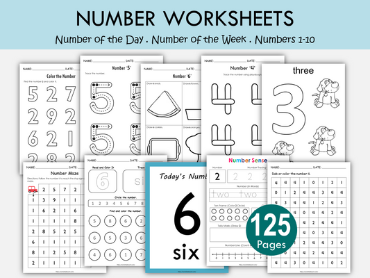 Printable Number Worksheets 1–10 for Kids | Tracing, Counting & Coloring Activities for Preschool & Kindergarten, WWF318