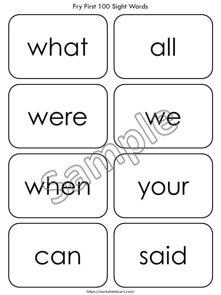100 Fry Sight Word Flashcards Printable, Kindergarten Reading Cards, First 100 Words, Black and White Flashcards PDF, WWF320