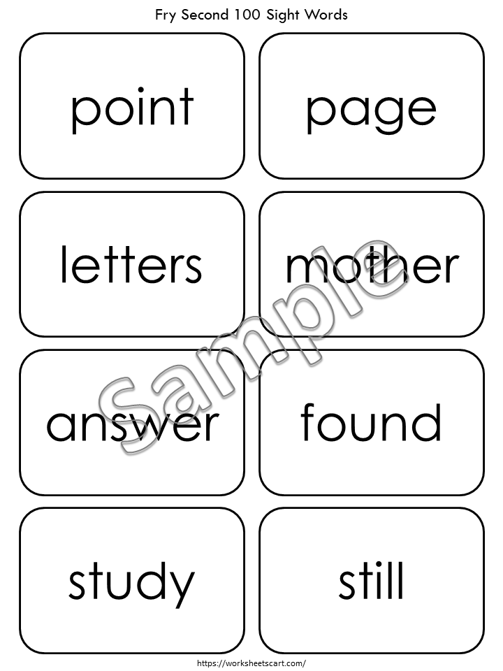 Fry Second 100 Sight Word Flashcards Printable PDF | High Frequency Words for Kids Reading Practice, WWF323
