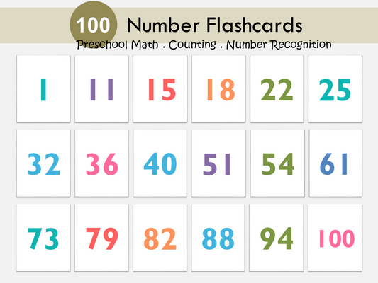 Colorful Number Flashcards 1-100 Printable | 8 Per Page Math Cards | Numbers 1 to 100 Classroom Decor | Preschool Kindergarten Homeschool, WWF325