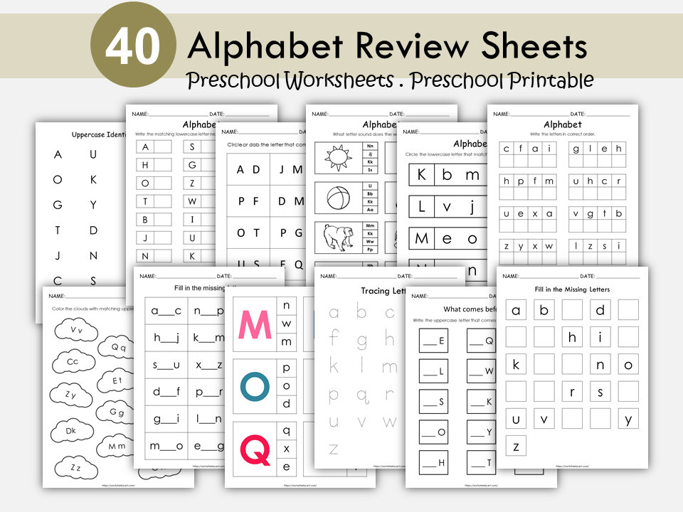 Alphabet Review and Assessment Worksheets Printable | ABC Activities | Uppercase Lowercase Matching | Letter Tracing | Phonics | ABC Order, WWF332