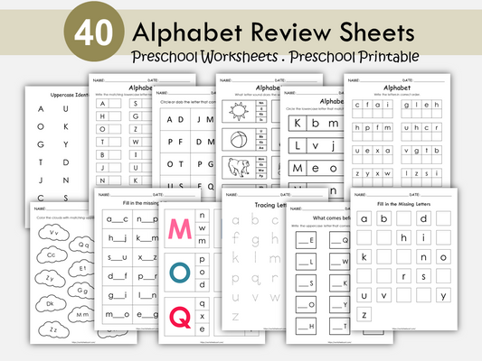 Alphabet Review and Assessment Worksheets Printable | ABC Activities | Uppercase Lowercase Matching | Letter Tracing | Phonics | ABC Order, WWF332