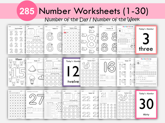 Numbers 1–30 Printable Worksheets for Kids | Tracing, Counting & Coloring Activities, WWF336