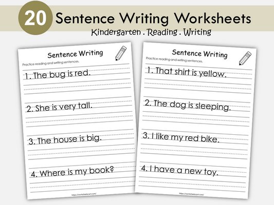 20 Sentence Writing Worksheets for Kids | Kindergarten, 1st Grade | Rewrite Sentences with Capital Letters & Punctuation, WWF337