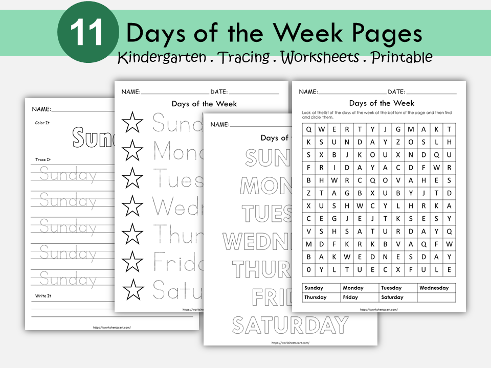Tracing Days of the Week Worksheets Printable | Preschool Handwriting Practice | Kindergarten Homeschool PDF | Learn Days Activity Sheets | WWF338