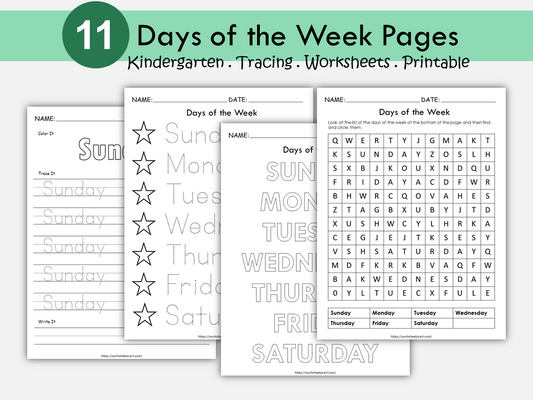 Tracing Days of the Week Worksheets Printable | Preschool Handwriting Practice | Kindergarten Homeschool PDF | Learn Days Activity Sheets | WWF338
