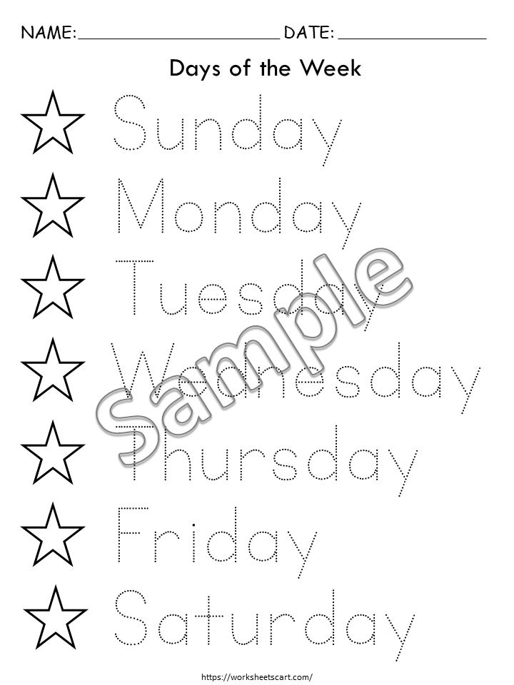 Tracing Days of the Week Worksheets Printable | Preschool Handwriting Practice | Kindergarten Homeschool PDF | Learn Days Activity Sheets | WWF338
