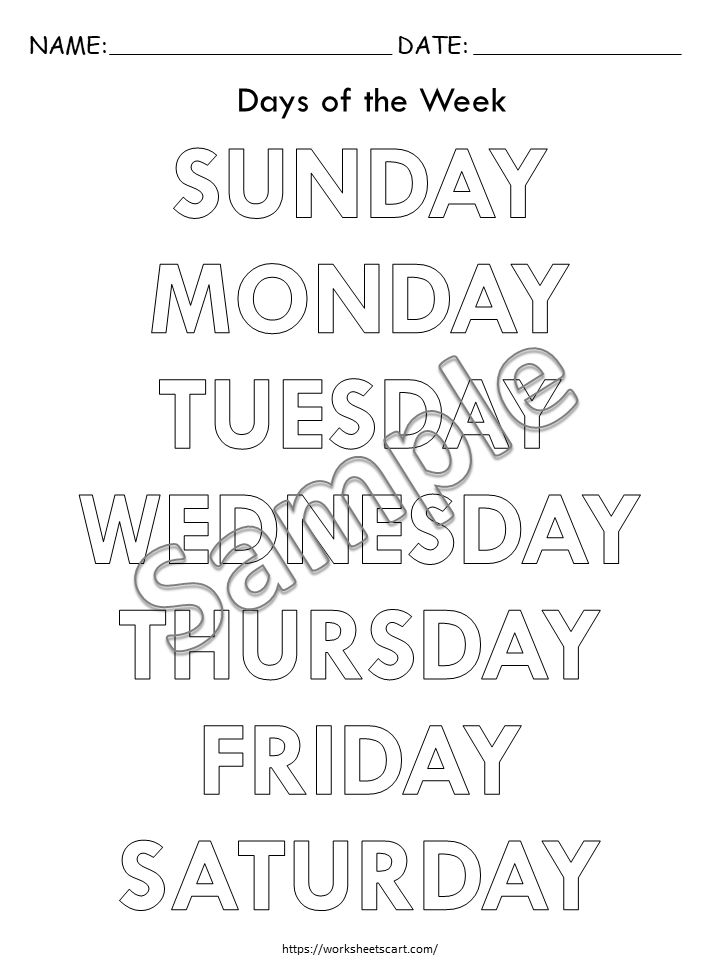 Tracing Days of the Week Worksheets Printable | Preschool Handwriting Practice | Kindergarten Homeschool PDF | Learn Days Activity Sheets | WWF338