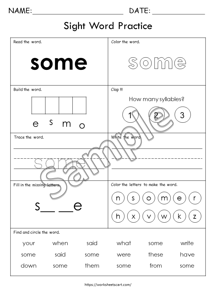 100 Printable Sight Words Worksheets, Fry First Hundred Sight Word Work, Learn to Read, Kindergarten Phonics Book, Toddler Spelling, Grade 1, WWF343