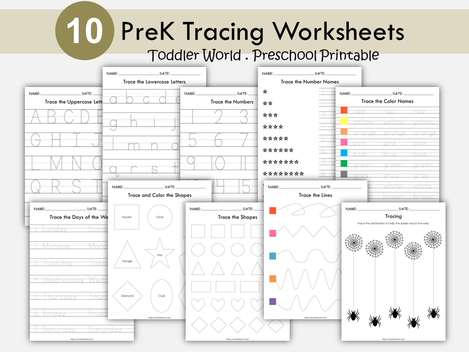 Toddler Printable worksheets, Preschool Worksheets, Kindergarten Workbook, Early Learning, Alphabet, Tracing, Numbers, Shapes, Colors, WWF345