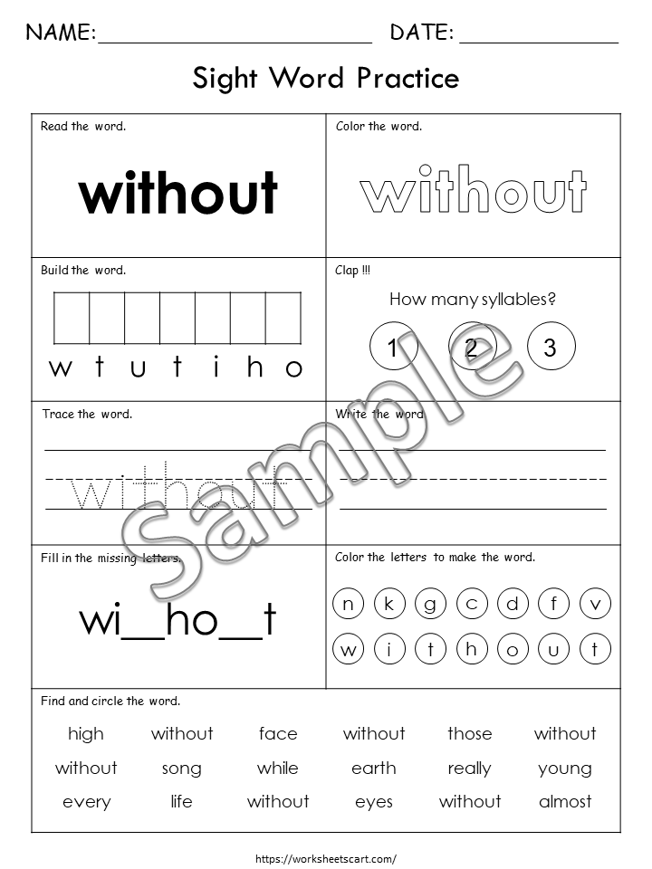 Sight Words Worksheets, Fry Third Hundred Sight Word Practice Printable, Learn to Read, Kindergarten Phonics, Spelling Workbook, Grade 1, WWF350