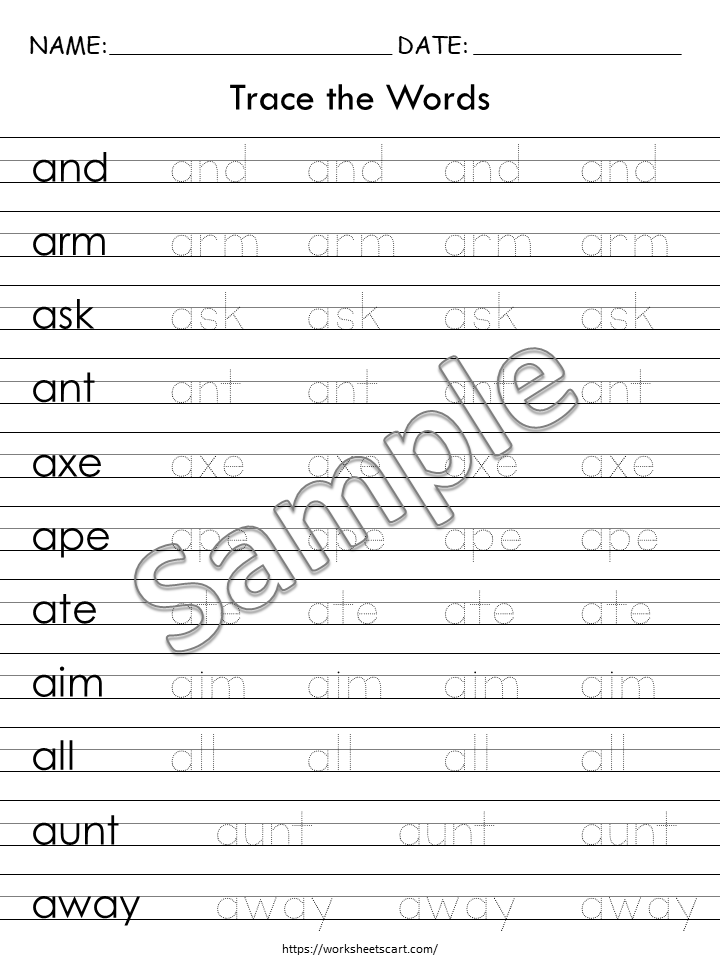 Sight Word Spelling Tracing Worksheets, Words Practice, Word Work Book, 46 Alphabetical A-Z Words Printable, Kindergarten Reading, Grade 1, WWF351