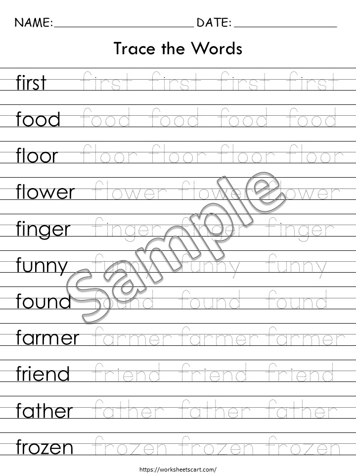 Sight Word Spelling Tracing Worksheets, Words Practice, Word Work Book, 46 Alphabetical A-Z Words Printable, Kindergarten Reading, Grade 1, WWF351