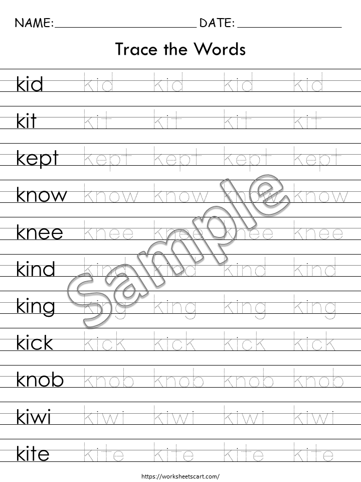 Sight Word Spelling Tracing Worksheets, Words Practice, Word Work Book, 46 Alphabetical A-Z Words Printable, Kindergarten Reading, Grade 1, WWF351