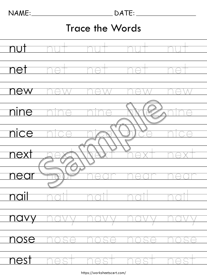 Sight Word Spelling Tracing Worksheets, Words Practice, Word Work Book, 46 Alphabetical A-Z Words Printable, Kindergarten Reading, Grade 1, WWF351