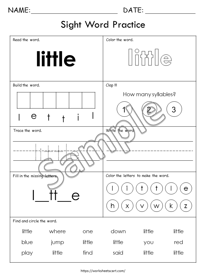 Sight Words Worksheets for Kindergarten, Learn PreK Sight Words, Sight Words Practice, Pre Primer, Ist Grade Phonics, Spelling Activity, WWF362