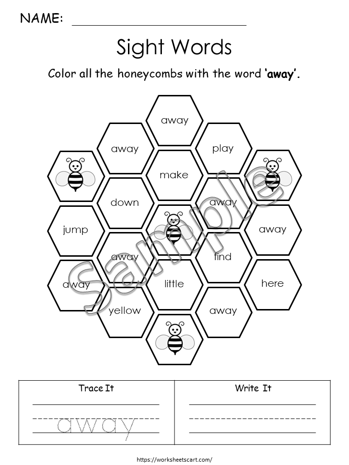 Sight Word Worksheets Kindergarten – Color Trace Write High Frequency Words Activities | Preschool & Homeschool Literacy Printables, WWF363