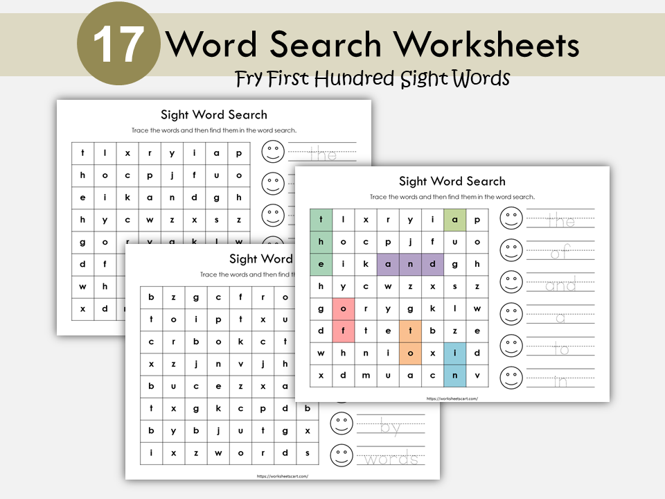 Sight Words Worksheets, Fry First 100 Sight Word Printable, Word Search for Kids, Learn to Read, Kindergarten Phonic Book, Spelling, Grade 1, WWF369