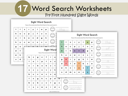 Sight Words Worksheets – Read, Trace, and Find | Fry First Hundred Printable | Word Search | Kindergarten Literacy Activity | Homeschool, WWF369