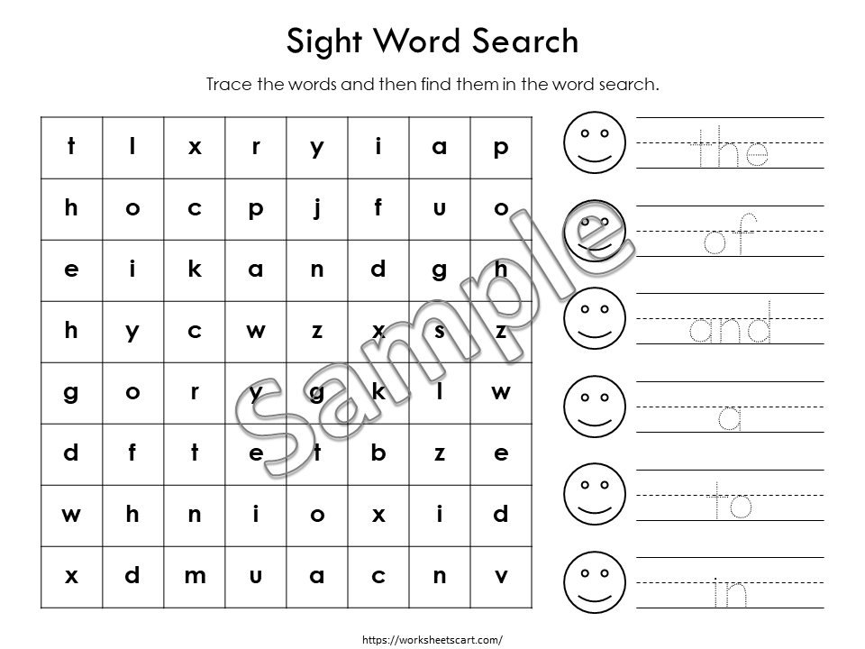 Sight Words Worksheets, Fry First 100 Sight Word Printable, Word Search for Kids, Learn to Read, Kindergarten Phonic Book, Spelling, Grade 1, WWF369