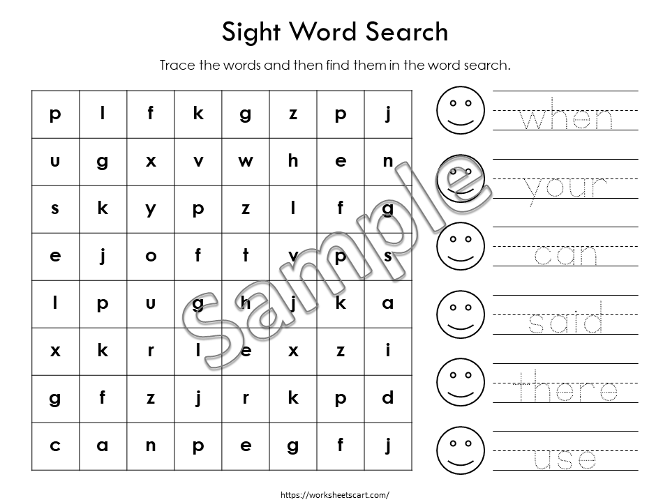Sight Words Worksheets, Fry First 100 Sight Word Printable, Word Search for Kids, Learn to Read, Kindergarten Phonic Book, Spelling, Grade 1, WWF369