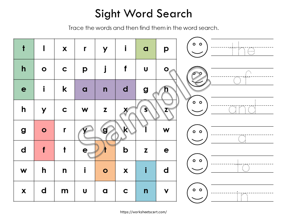 Sight Words Worksheets, Fry First 100 Sight Word Printable, Word Search for Kids, Learn to Read, Kindergarten Phonic Book, Spelling, Grade 1, WWF369