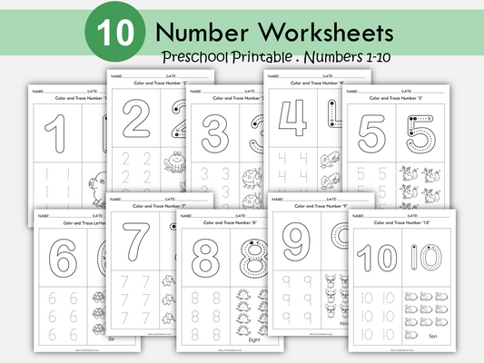Color and Trace Numbers 1-10 Worksheets | Number Tracing Printable for Preschool & Kindergarten | Learn to Write Numbers Activity, WWF371