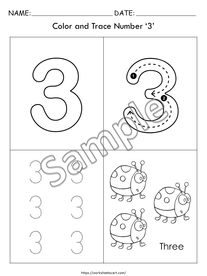10 Number Tracing Worksheets for Preschool, Math Workbook, Learning Numbers, Counting, Kindergarten, Handwriting Practice PDF, WWF371