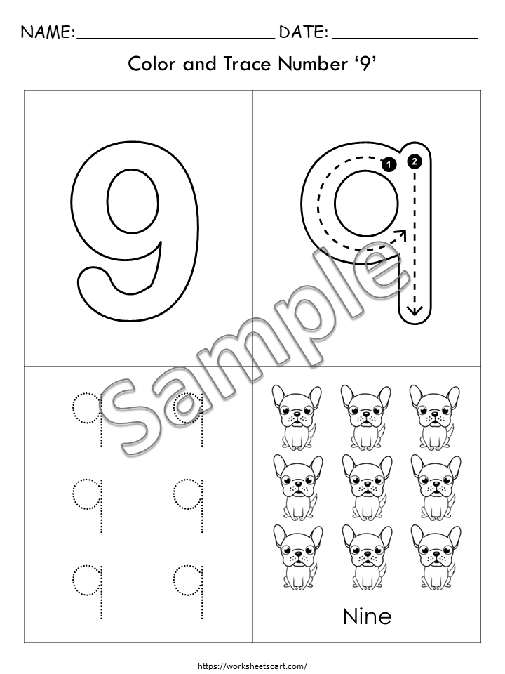 10 Number Tracing Worksheets for Preschool, Math Workbook, Learning Numbers, Counting, Kindergarten, Handwriting Practice PDF, WWF371