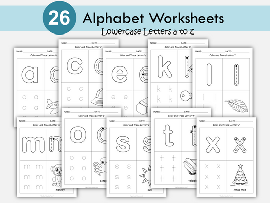Alphabet Coloring and Tracing Worksheets for Preschool and Kindergarten | Printable ABC Letter Recognition Activities, WWF372