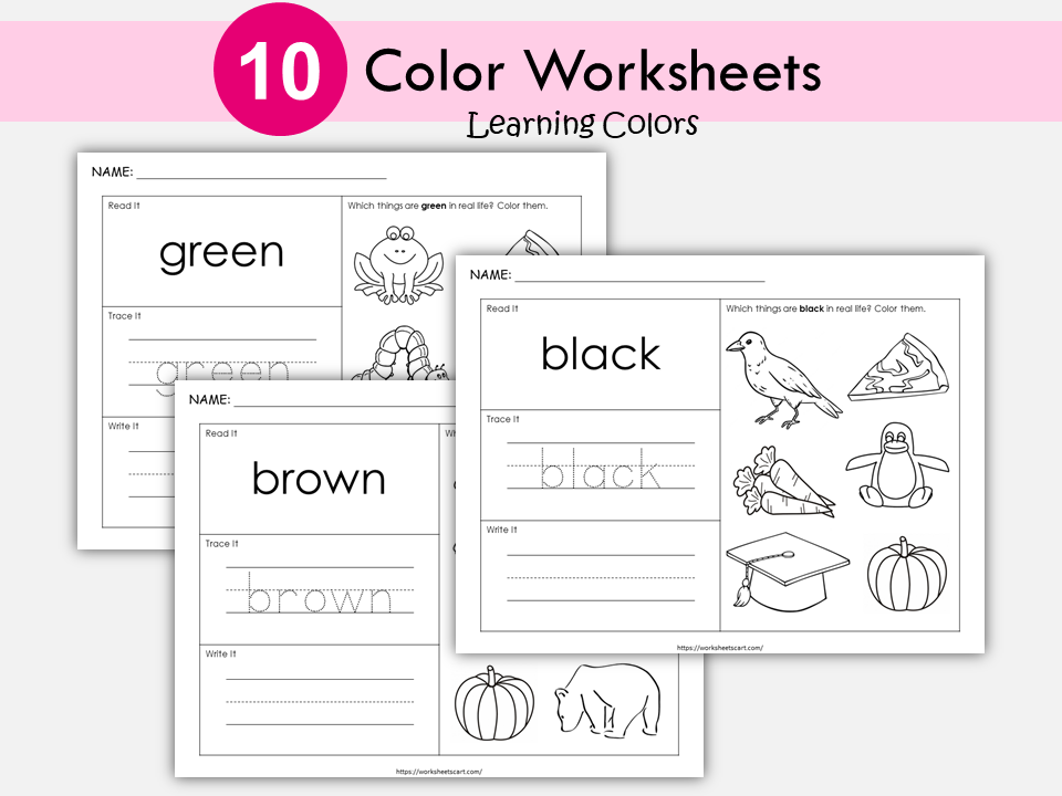 Preschool Color of the Day Printable, Pre-K Curriculum Worksheets, Toddler Tracing Activities, Learning Colors, Montessori Kids Resource, WWF375