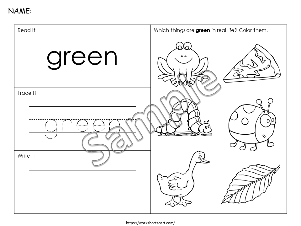 Preschool Color of the Day Printable, Pre-K Curriculum Worksheets, Toddler Tracing Activities, Learning Colors, Montessori Kids Resource, WWF375