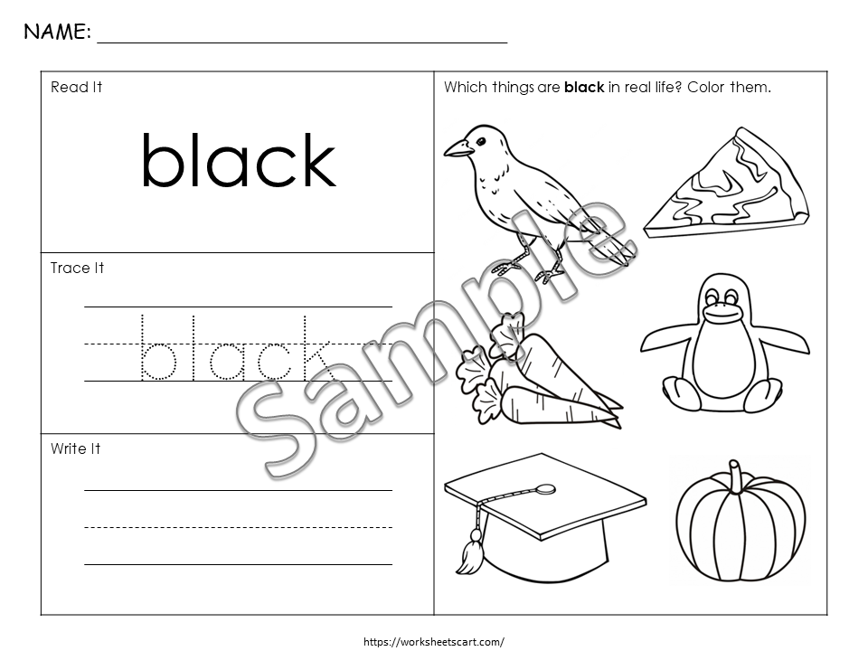Preschool Color of the Day Printable, Pre-K Curriculum Worksheets, Toddler Tracing Activities, Learning Colors, Montessori Kids Resource, WWF375