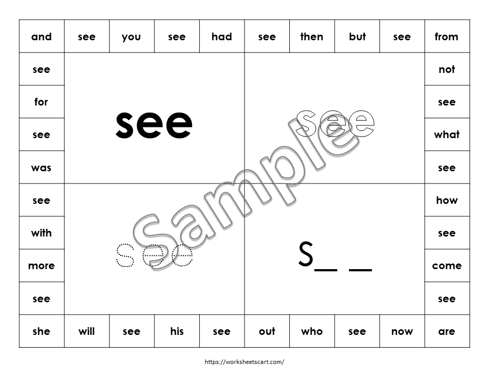 100 Printable Fry's First Hundred Sight Words Worksheets, Kindergarten-1st Grade Word Search Worksheets, Reading, Writing, Spelling Activity, WWF378