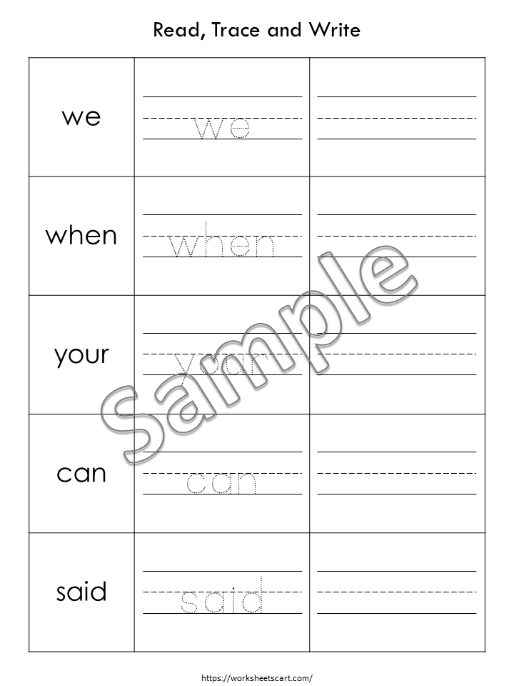 100 Printable Sight Words Bundle, Kindergarten Sight Word Worksheets, Preschool Activity Pages, Sight Word Practice, Handwriting & Spelling, WWF379