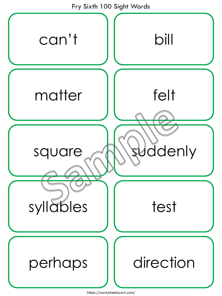 Fry Sixth Hundred Sight Words Flashcards 501–600 Printable PDF | 100 High Frequency Word Cards for Kids Reading Practice & Fluency, WWF383