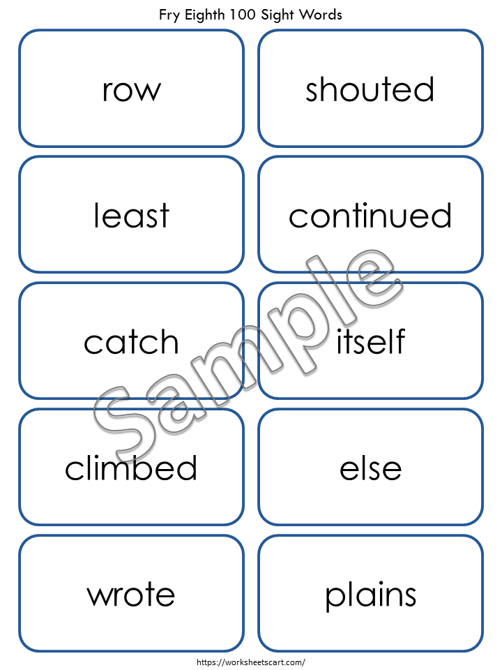 Sight Words Flashcards for Kindergarten, 100 Printable Fry Eighth Hundred Word Cards, High Frequency Words, Word Practice, Grade2 Reading, WWF385