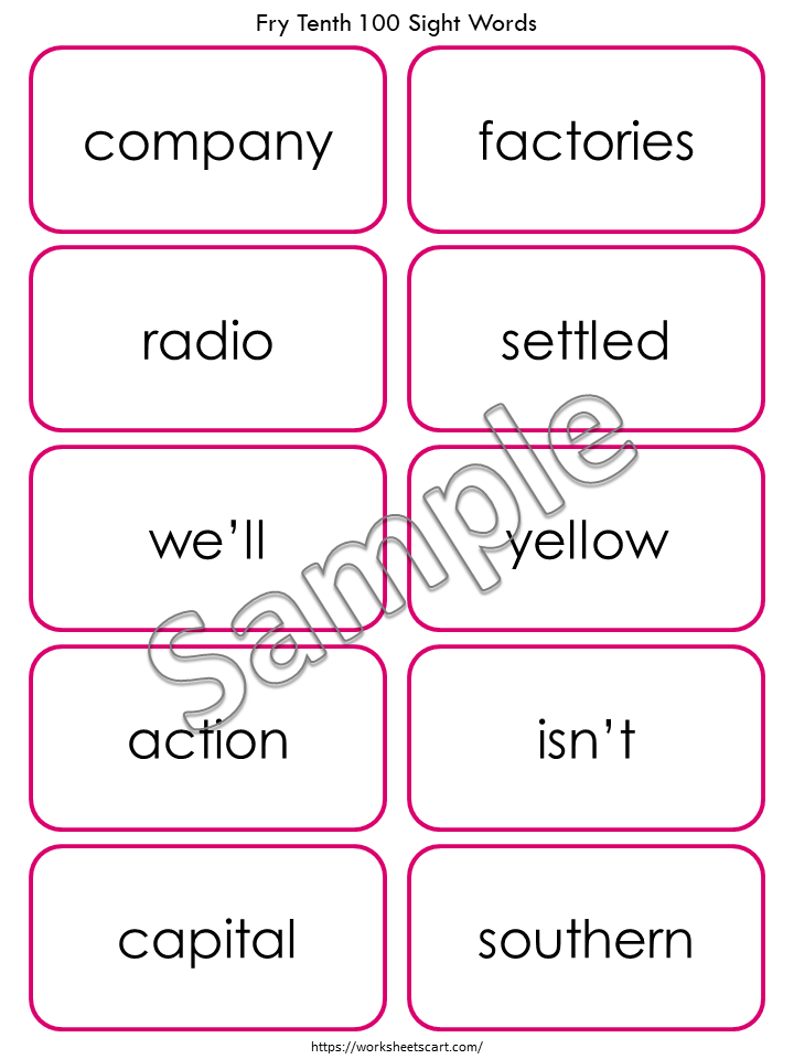 Sight Words Flashcards, 100 Printable Fry Tenth Hundred Word Cards, High Frequency Words Practice, Kindergarten Reading, Grade 1,2,3,4,5, WWF387
