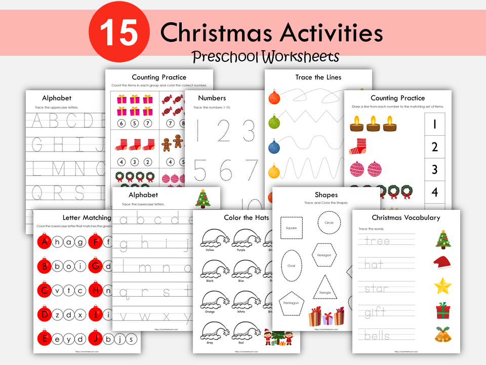 Christmas Activities for Kids, Christmas Worksheets for Toddlers, Christmas Vocabulary, Busy Book Pages Printable, Preschool Binder, WWF388